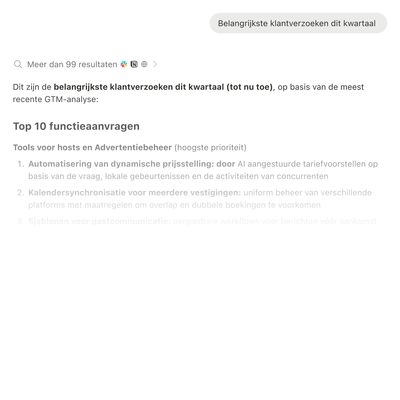 Zoekresultaten met informatie afkomstig van Slack, Google Drive en Jira